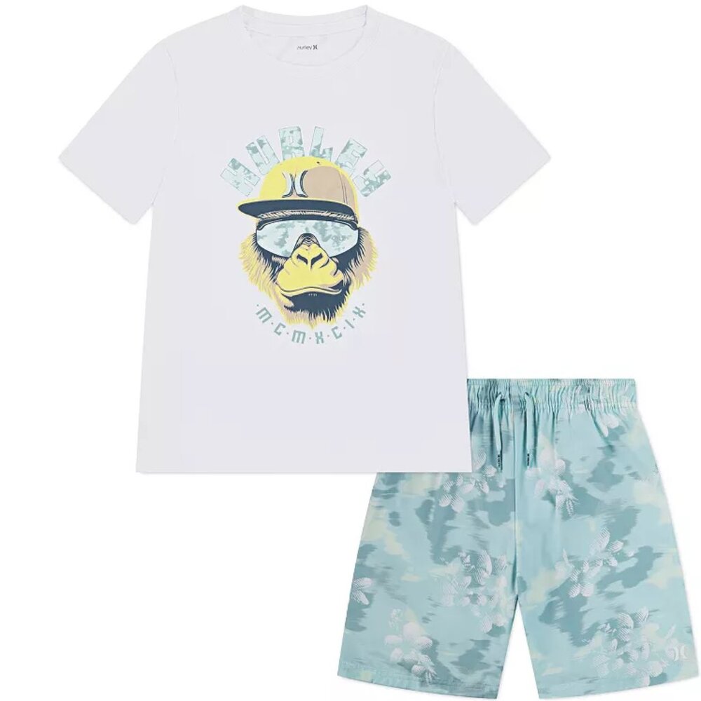 Boys Hurley Ape H20-DRI UPF Top & Trunks 2-Piece Swim Set